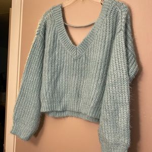 Off Shoulder Crop Teal Sweater